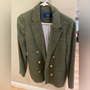 J. Crew Women’s Green DOUBLE-BREASTED BLAZER IN HERRINGBONE ENGLISH WOOL